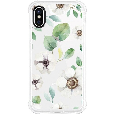 Centon OTM Essentials iPhone X Clear Rugged Edge Phone Case, Anemone Flowers